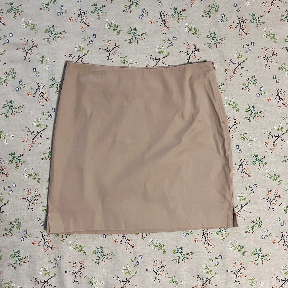 VTG Ralph Lauren Mini Skirt Cotton Fitted Tan Size 6 Preppy Academia Minimalist